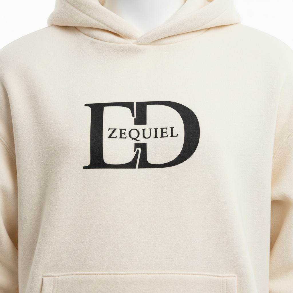 Hoodie beige con logo ED ZEQUIEL y bolsillo canguro